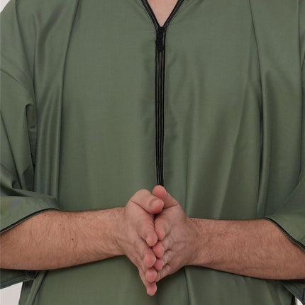 Men's Ramadan Olive Green Moroccan Gandoura Thobe Robe Djellaba Eid Jubba- TT-006