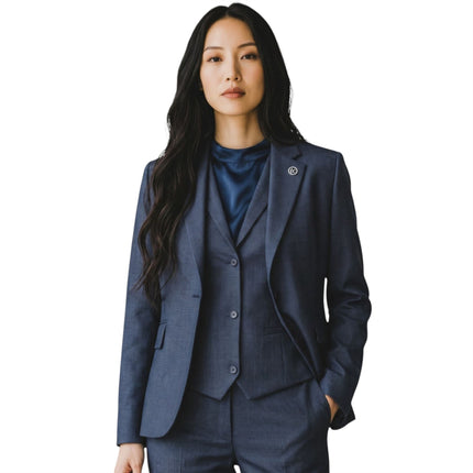 Women's Navy Three Piece Check Tailored Suit - TPW-52