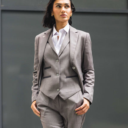 Women's 3 Piece Tailored Fit Plain Grey Formal Office Suit