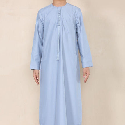 Boy's Kids Blue Thobe Emirati Jubba Islamic Clothing Kaftan Eid String Tassel