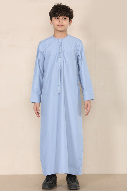 Boy's Kids Blue Thobe Emirati Jubba Islamic Clothing Kaftan Eid String Tassel