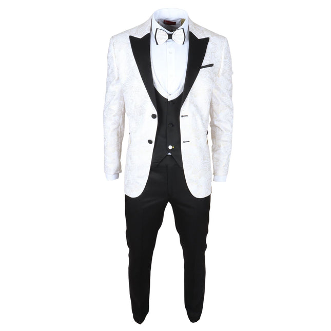 Men's 4 Piece White Paisley Wedding Suit Tailor Fit