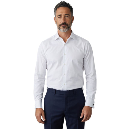 Men's White Slim Fit Long Sleeve Formal Plain Dress Shirt - JP