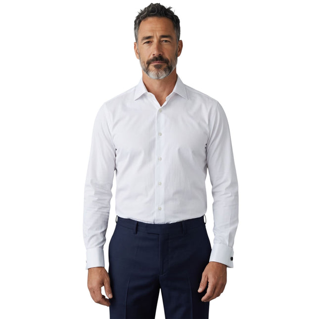 Men's White Slim Fit Long Sleeve Formal Plain Dress Shirt - JP