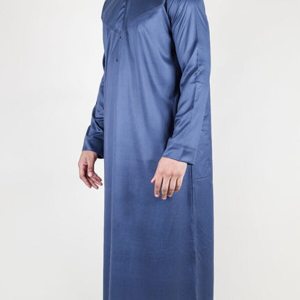 Men's Charcoal Thobe Robe Satin Emirati Islamic Jubba Eid Regular Fit
