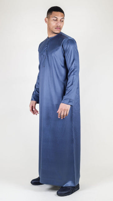 Men's Charcoal Thobe Robe Satin Emirati Islamic Jubba Eid Regular Fit