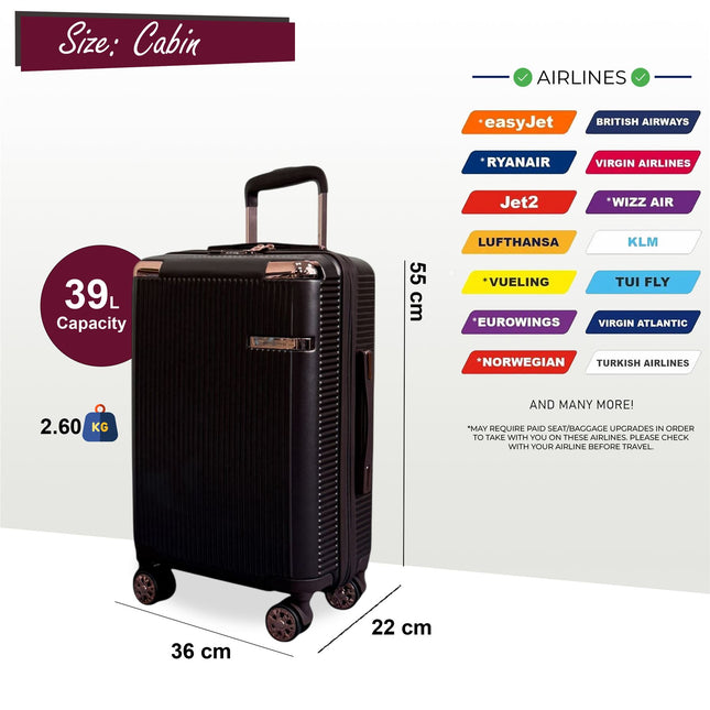 Hard Shell Cabin 55 x  36 x 22 cm PC Suitcase Luggage Suitable for Easyjet, Ryanair