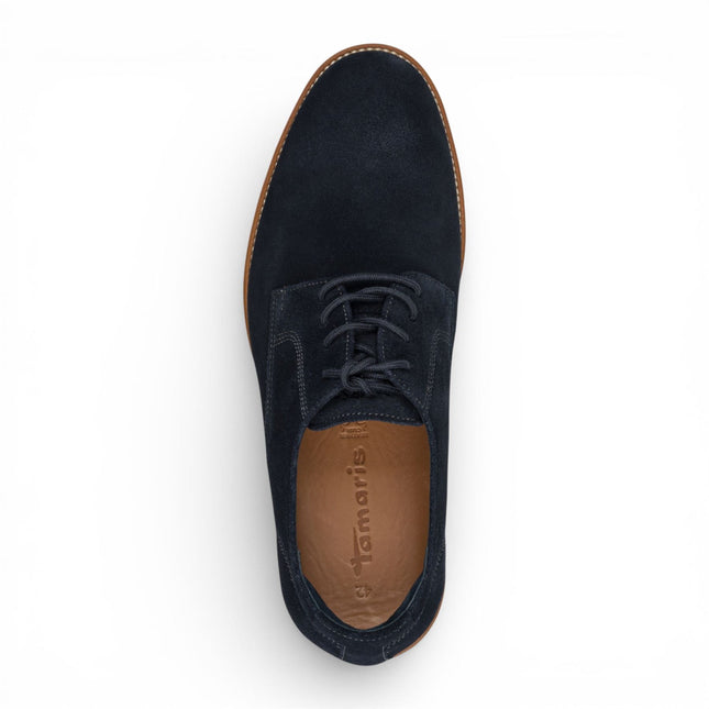 Tamaris Men's Navy Blue Suede Leather Plain Toe Smart Derby Shoes