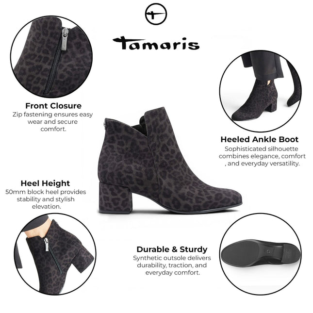 Tamaris Women's Grey Faux Heeled Ankle Boots - 25354-43