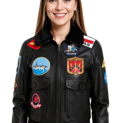 Women's A2 Top Gun Leather Bomber Jacket-Sunbury