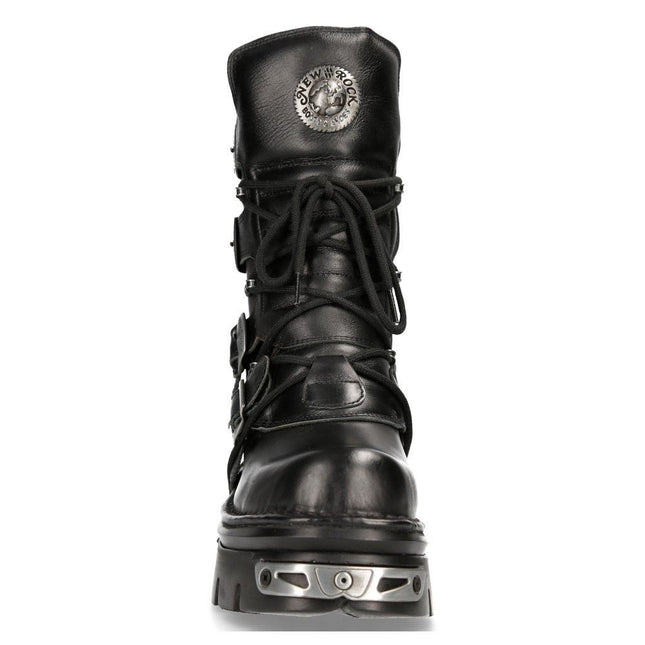 New Rock Unisex Black Leather Gothic Mid-Calf Boots - 373-S4