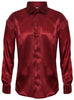 Mens Wine Satin Silk Shirt Smart Casual Button Down Cuff Tailored Fit