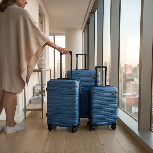 Hardshell Blue Suitcase Set Robust 8 Wheel Luggage Cabin Case Bag