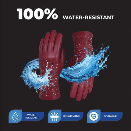 Womens Red Italian Leather Winter Studded Design Soft Wool Lining Gloves - L-GLV-601