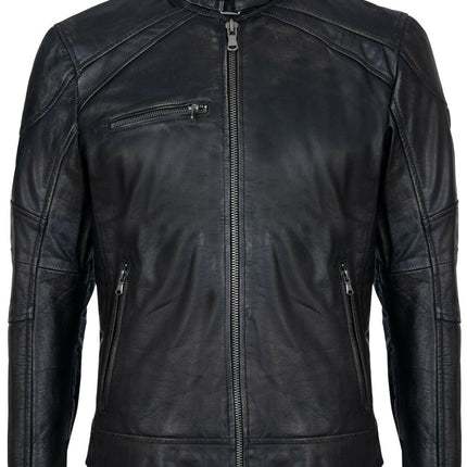 Mens Vintage Black Leather Biker Jacket-Alexandria