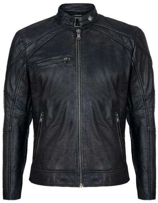 Mens Vintage Black Leather Biker Jacket-Alexandria