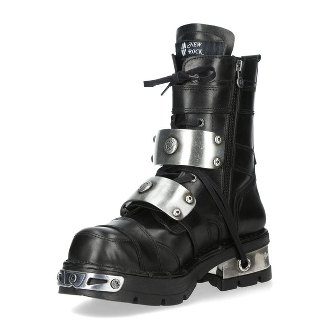 New Rock Metallic Black Leather Gothic Punk Rock High Boots - MET048-C9