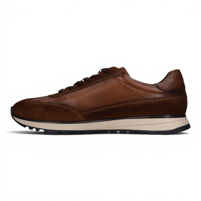 Bugatti Men's Tan Brown Leather Lace-Up Trainer Sneaker Shoes - Timon