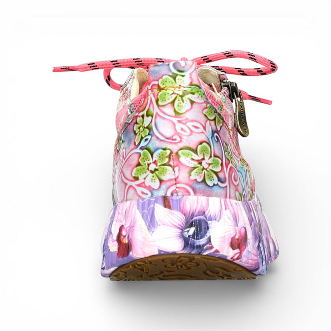 Laura Vita Women's Nikito 62 Rose Pink Floral Leather Trainers Platform Sneaker Shoes