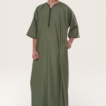 Men's Ramadan Olive Green Moroccan Gandoura Thobe Robe Djellaba Eid Jubba- TT-006