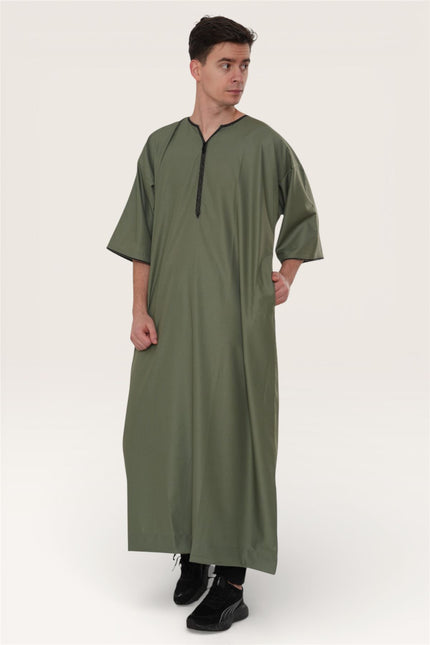 Men's Ramadan Olive Green Moroccan Gandoura Thobe Robe Djellaba Eid Jubba- TT-006