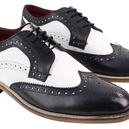 Mens Classic Oxford Brogue Gatsby Shoes In Black/White Leather