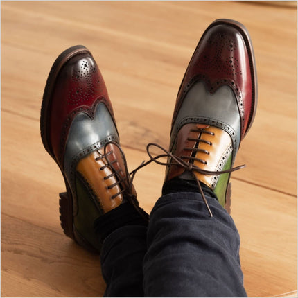 Lorenzo Conti Men's Black Burgundy Leather Brogue Oxford DressShoes - Antonin 01