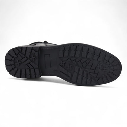Men's Black Biker Lace-Up Ankle Boots