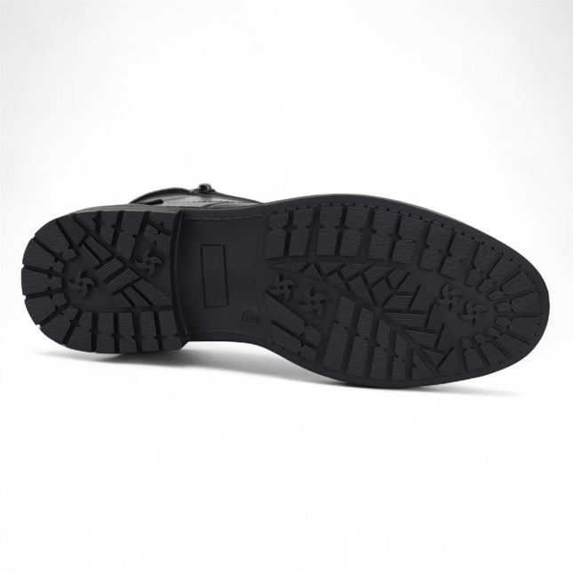 Men's Black Biker Lace-Up Ankle Boots