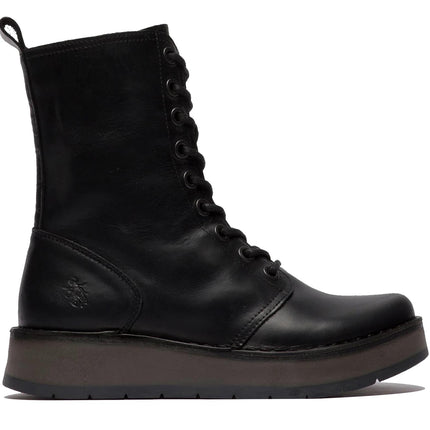 Fly London Womens Black Rami043 Casual Leather Lace-Up Ankle Dress Boots
