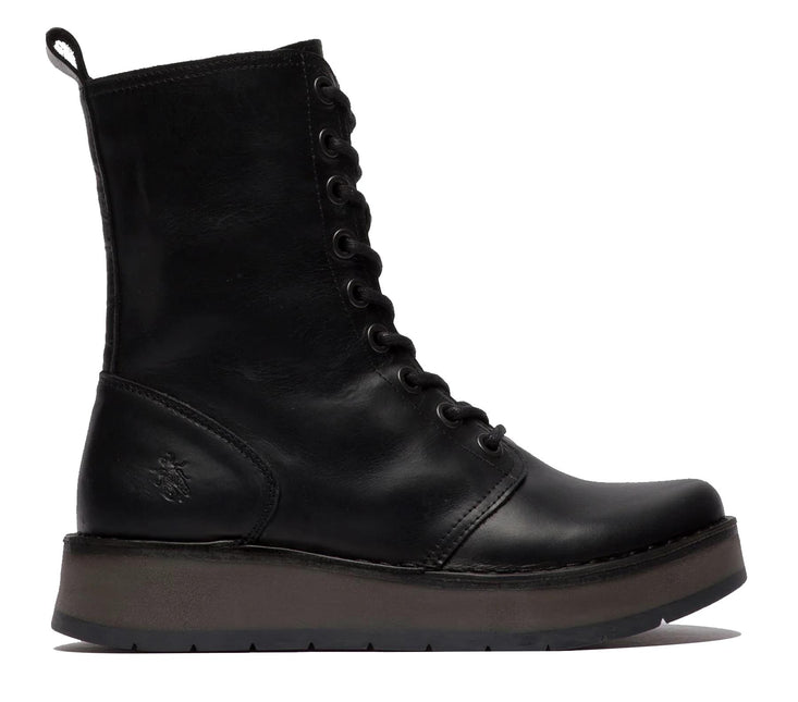 Fly London Womens Black Rami043 Casual Leather Lace-Up Ankle Dress Boots
