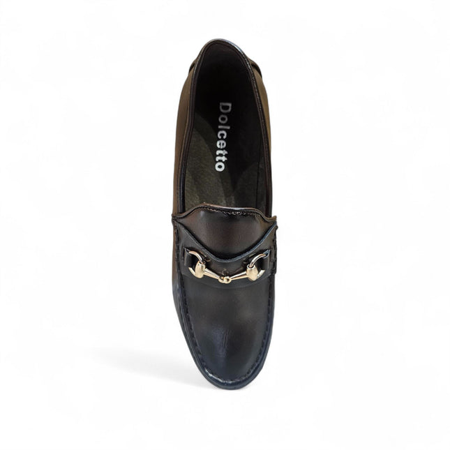 Men's Brown Loafers with Gold Buckle Smart Slip-On Shoes