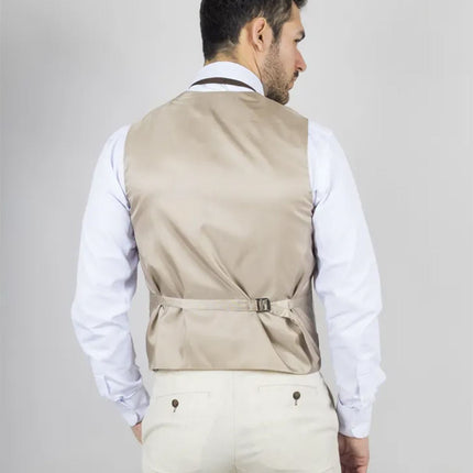 Men's Beige 3 Piece Linen Formal Summer Wedding Suit