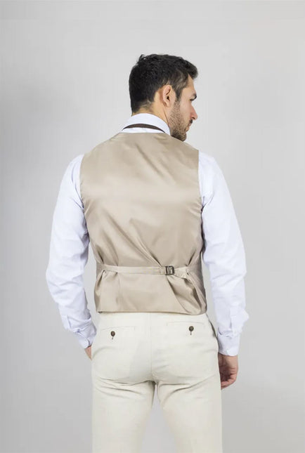 Men's Beige 3 Piece Linen Formal Summer Wedding Suit