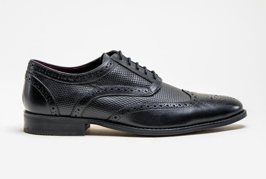 Mens Classic Oxford Brogue Shoes In Patterned Black Leather