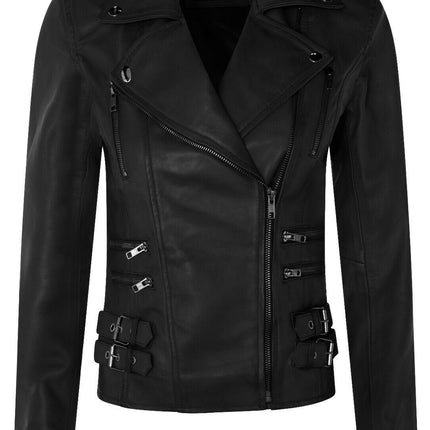 Womens Leather Brando Biker Jacket-Orlando