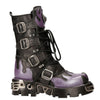 New Rock Flame Accented Black/Red Leather Biker Skull Boots- M-591-S5