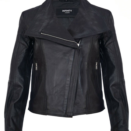 Womens Leather Shawl Wrap Biker Jacket - Riga
