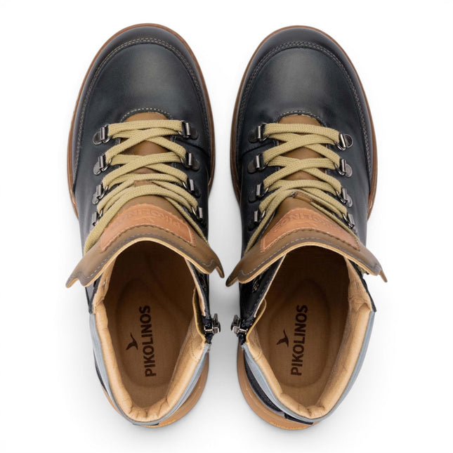 Pikolinos Women's Blue Leather Lace-Up Sneakers Trainer Shoes - Viana