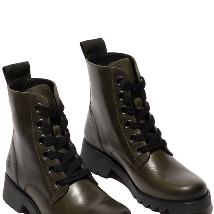 Fly London Womens Green Ragi539 Casual Rug Leather Lace-Up Ankle Boots