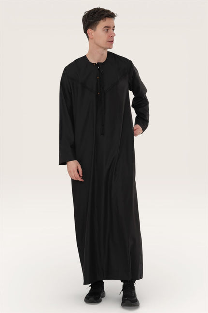 Men's Eid Black Moroccan Jubba Robe Djellaba Ramadan Eid Thobe - HM11