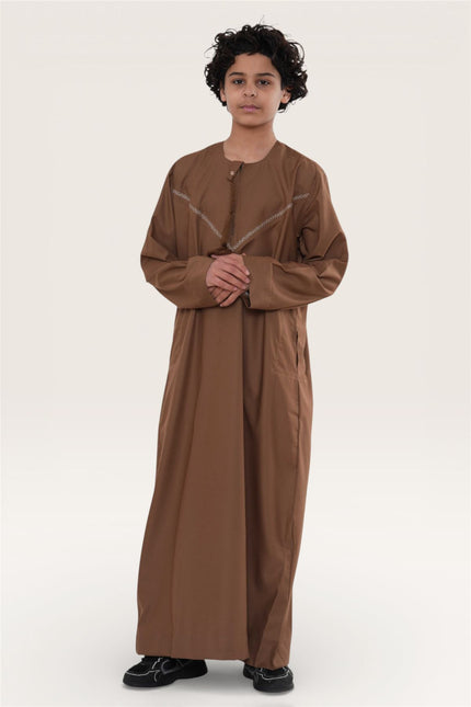 Kids Boys Eid Camel Brown Moroccan Thobe Robe Djellaba Ramadan Eid Jubba- K-HM10