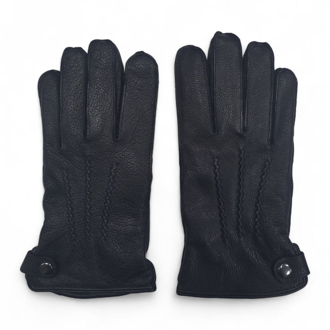 Men’s Black Italian Leather Warm Wool-Lined Winter Gloves - M-LGV-505