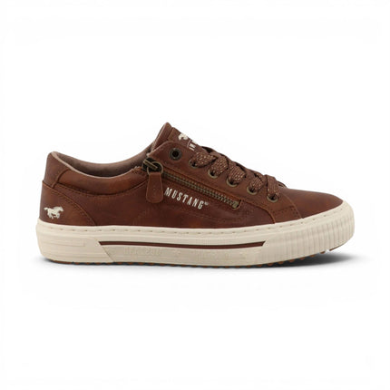 Mustang Women's Tan Faux Leather Trainer Sneaker Casual Shoes - M0112011
