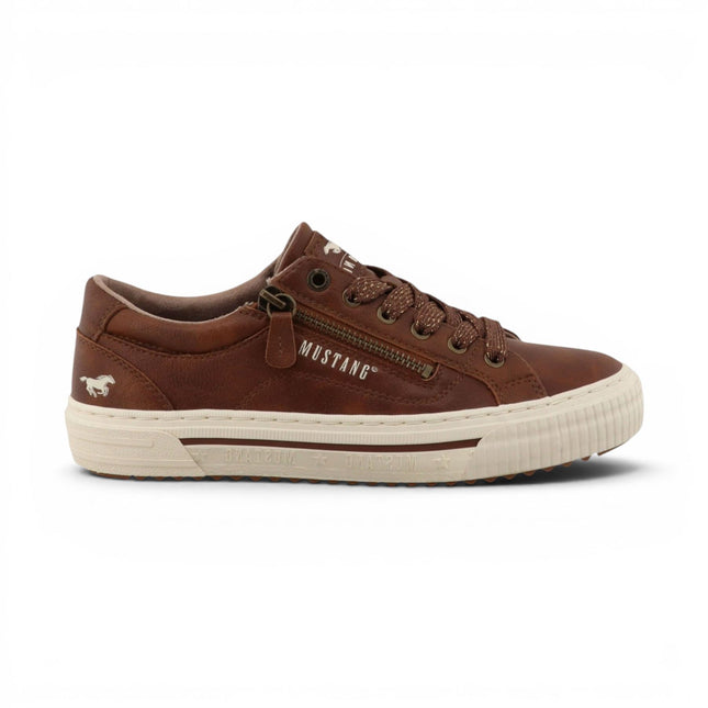 Mustang Women's Tan Faux Leather Trainer Sneaker Casual Shoes - M0112011