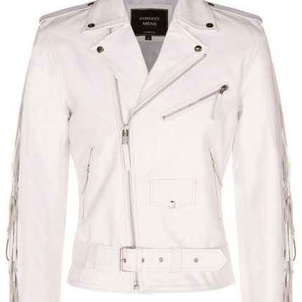 Mens Fringe Hide Leather Biker Jacket- Tokyo