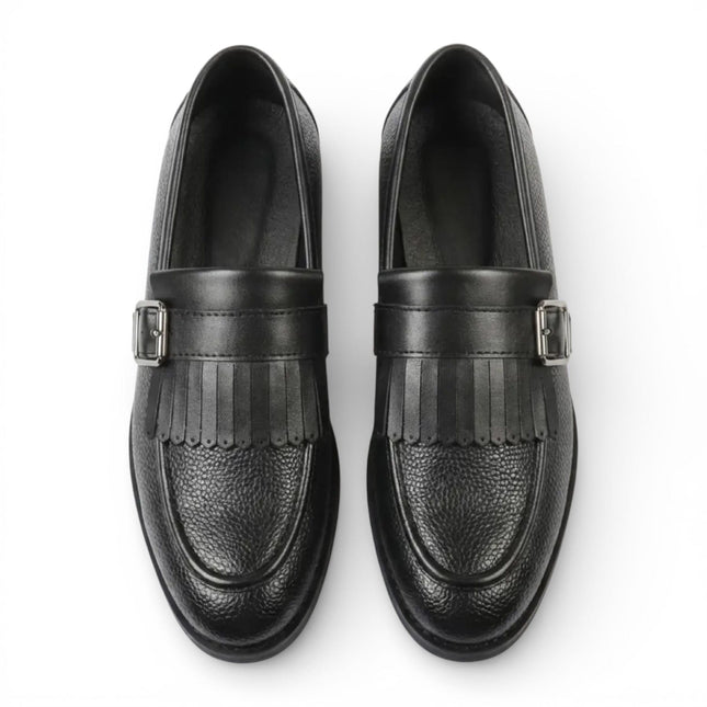 Mens Faux Leather Black Fringe Monk Strap Slip-On Loafers Shoes