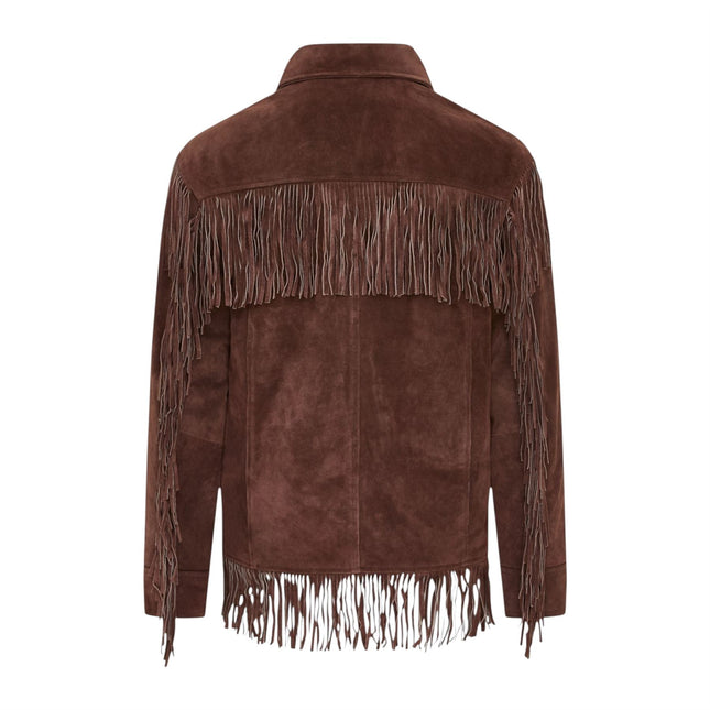 Men's Retro Brown Cowboy Suede Leather Fringe Jacket - Western