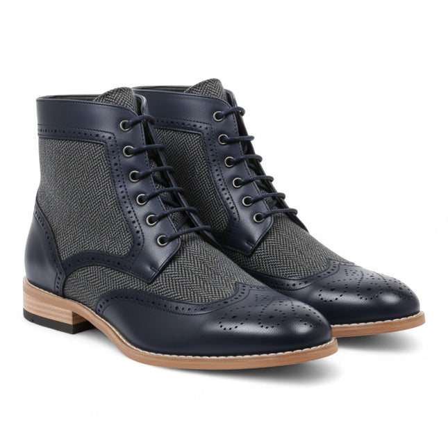 Men's Navy Blue Wingtip Brogue Ankle Dress Chukka Boots