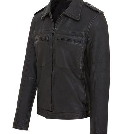 Men's Black Lamb Leather Biker Zipped Vintage Jacket